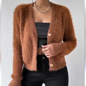ZARA Women's Fluffy Button Front Cardigan
